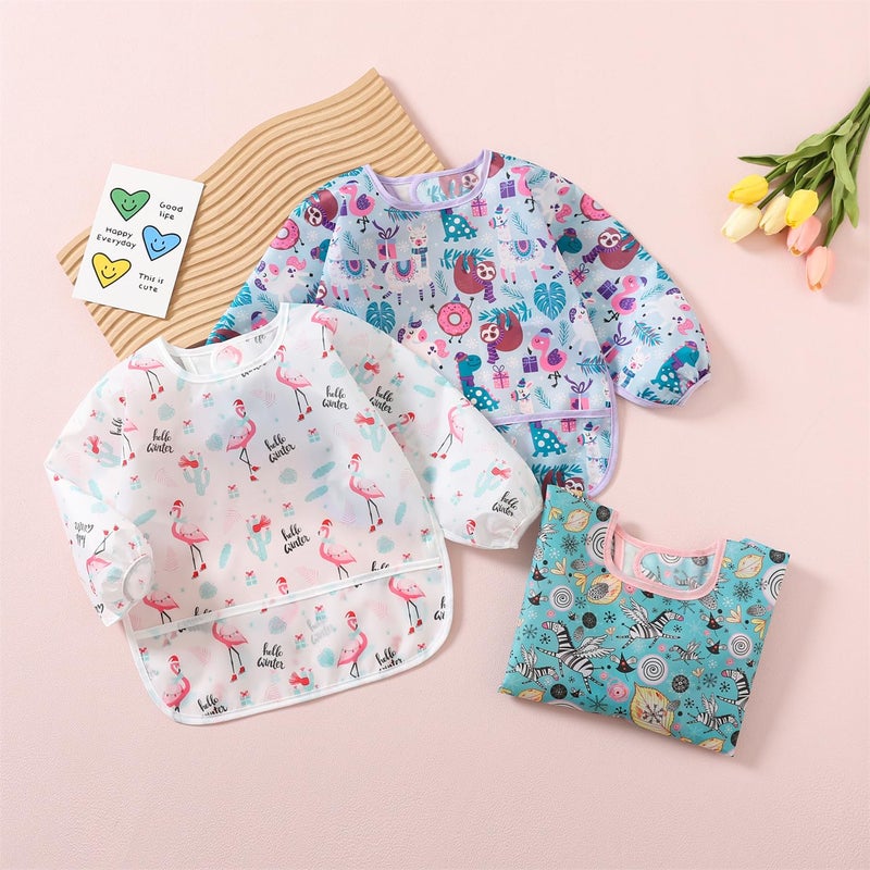 ElecMotive 3 Pack Long Sleeve Bib,Baby Smock for Eating 6-30 Months Reusable Shirt Bibs for Babies Toddler - Image 3
